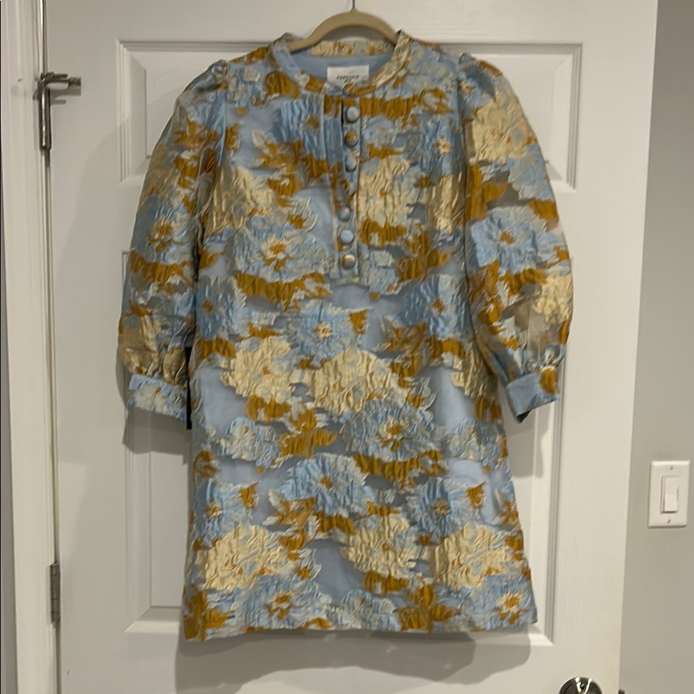 Floral Patterned Dress in Blue and Gold